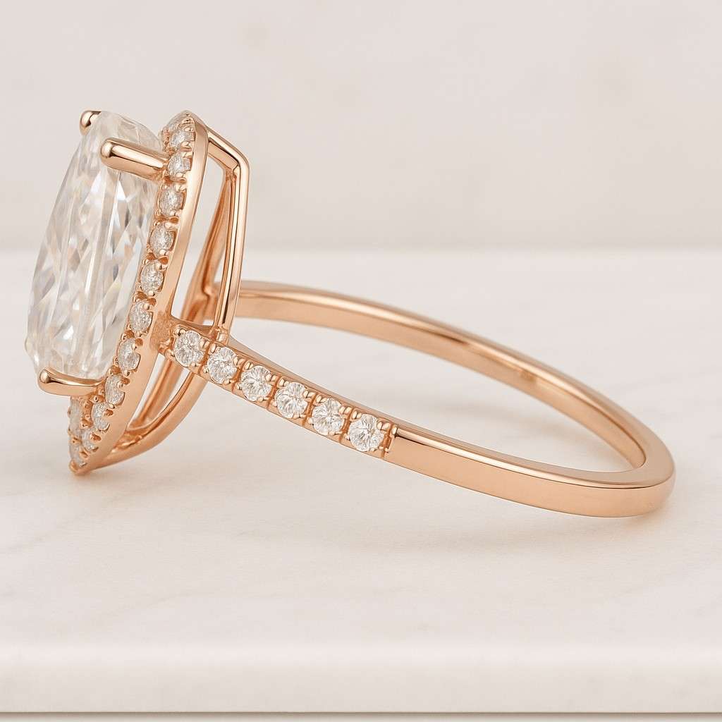 Moissanite Pear Halo Ring 18k Gold Plated Sterling Silver CZ Pear Halo Engagement Ring Set Art Deco Sterling Silver Wedding Bands Anniversary Gift