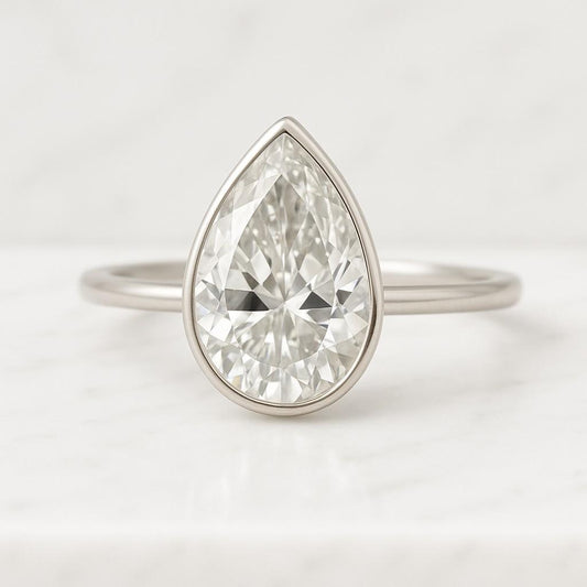 14K Solid Gold Band Anniversary Band Gift For Her Solitaire Wedding Ring Pear Cut Lab Grown Diamond Engagement Ring