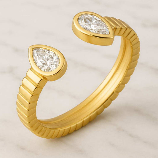 Lab Grown Diamond Band Pear Cut Wedding Band  Bezel Diamond Band Pear Cut Lab Grown Diamond Engagement Ring 14K Yellow Gold Bezel Set