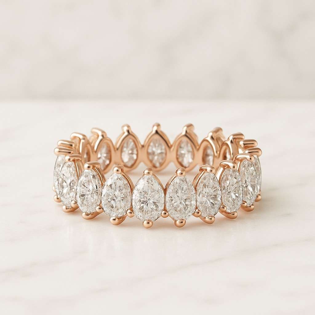 Pear Cut Lab Diamond Eternity Band 10K Yellow Gold Wedding Ring