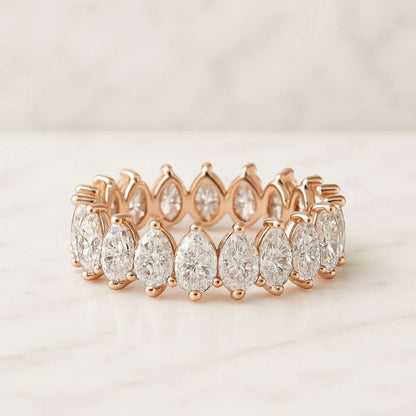 Pear Cut Lab Diamond Eternity Band 10K Yellow Gold Wedding Ring