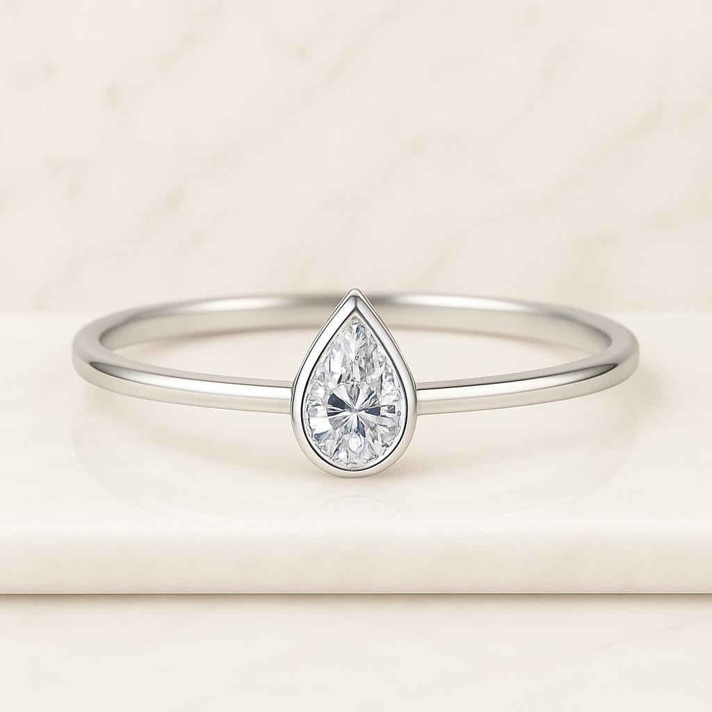 Pear Cut Lab Grown Diamond Toi et Moi Ring Solid Gold 2Ct Engagement Ring Pear shaped engagement Ring Dainty solitaire diamond ring for her Pear Cut Lab Grown Diamond Ring Bezel Setting Ring