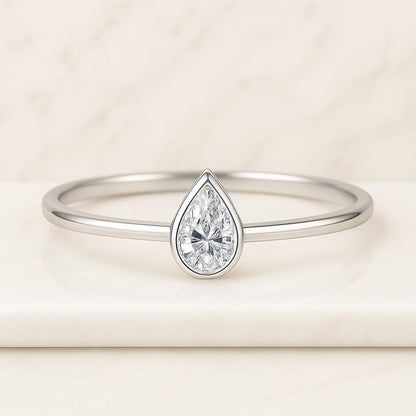 Pear Cut Lab Grown Diamond Toi et Moi Ring Solid Gold 2Ct Engagement Ring Pear shaped engagement Ring Dainty solitaire diamond ring for her Pear Cut Lab Grown Diamond Ring Bezel Setting Ring