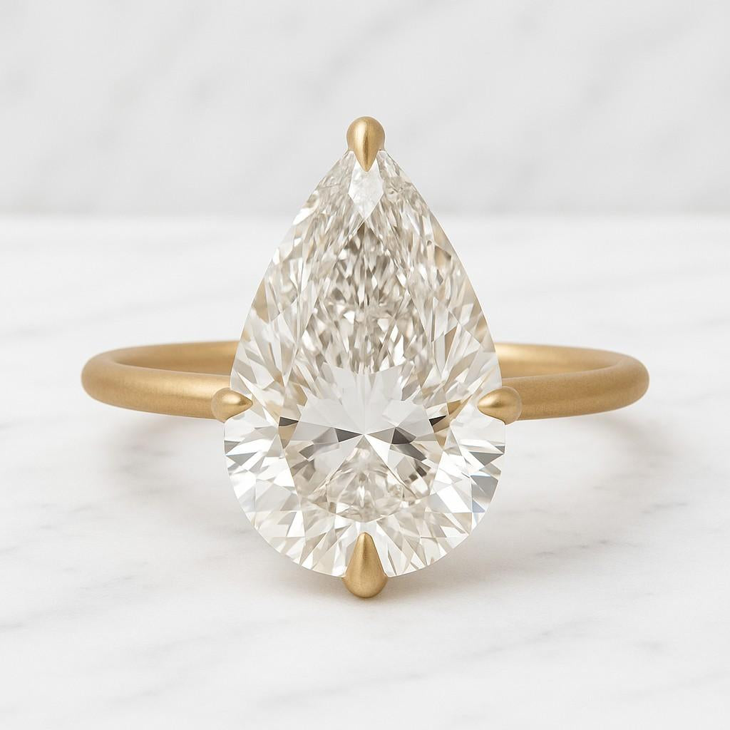 Pear Cut Labgrown Engagement Ring 14K Gold Solitaire Ring Hidden Halo Pear Cut Solitaire Engagement Ring Pear Cut Engagement Ring Pear Cut Ring 3Ct Solid 14K Gold Moissanite Engagement Ring