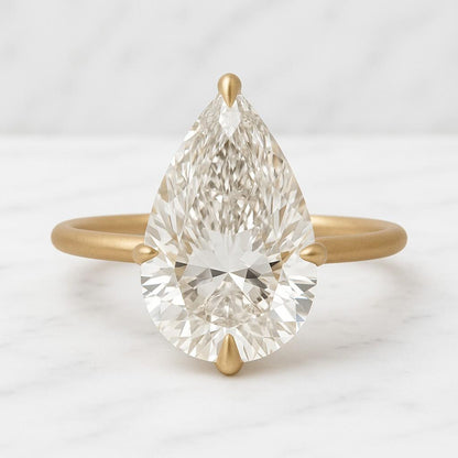 Pear Cut Labgrown Engagement Ring 14K Gold Solitaire Ring Hidden Halo Pear Cut Solitaire Engagement Ring Pear Cut Engagement Ring Pear Cut Ring 3Ct Solid 14K Gold Moissanite Engagement Ring