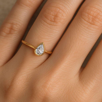 Pear Cut Moissanite Diamond Ring Bezel Set Moissanite Ring Solitaire Engagement Ring