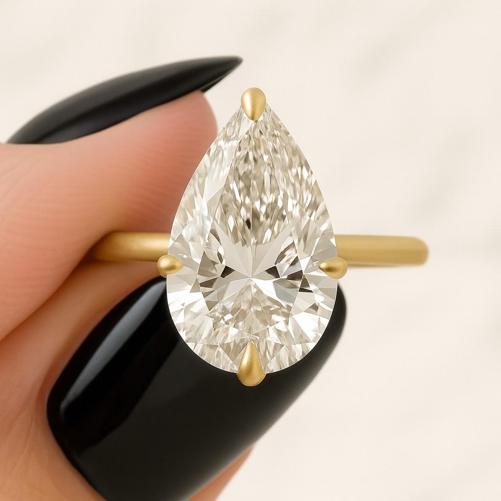 Pear Cut Moissanite Wedding Ring Hidden Halo 14K Solid Yellow Gold Side Eternity Band Marquise Diamond Engagement Ring Gift For Her