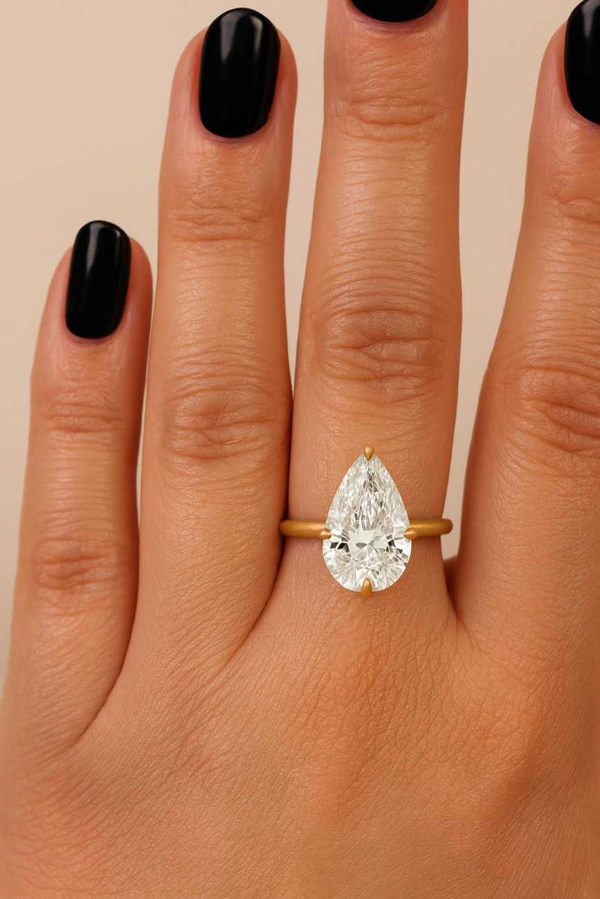 Pear Cut Simulated Diamond Moissanite Engagement Ring 14k Gold Sterling Silver Solitaire