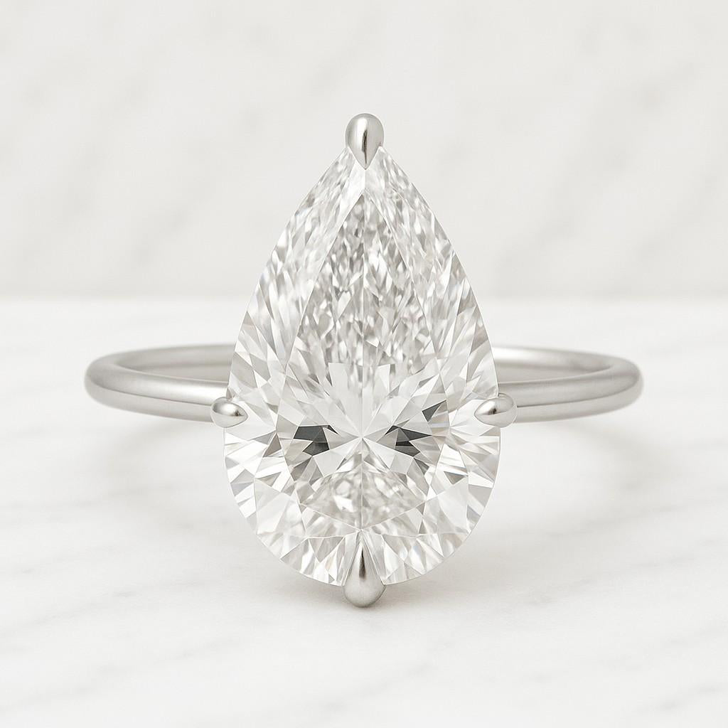 Pear Cut Simulated Diamond Moissanite Engagement Ring 14k Gold over Sterling Silver Pear Engagement Ring Genuine Lab Grown Diamond Ring Pear Shaped Diamond Anniversary Ring Tear Drop Lab Created Wedding Ring