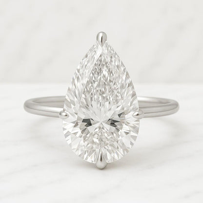 Pear Cut Simulated Diamond Moissanite Engagement Ring 14k Gold over Sterling Silver Pear Engagement Ring Genuine Lab Grown Diamond Ring Pear Shaped Diamond Anniversary Ring Tear Drop Lab Created Wedding Ring