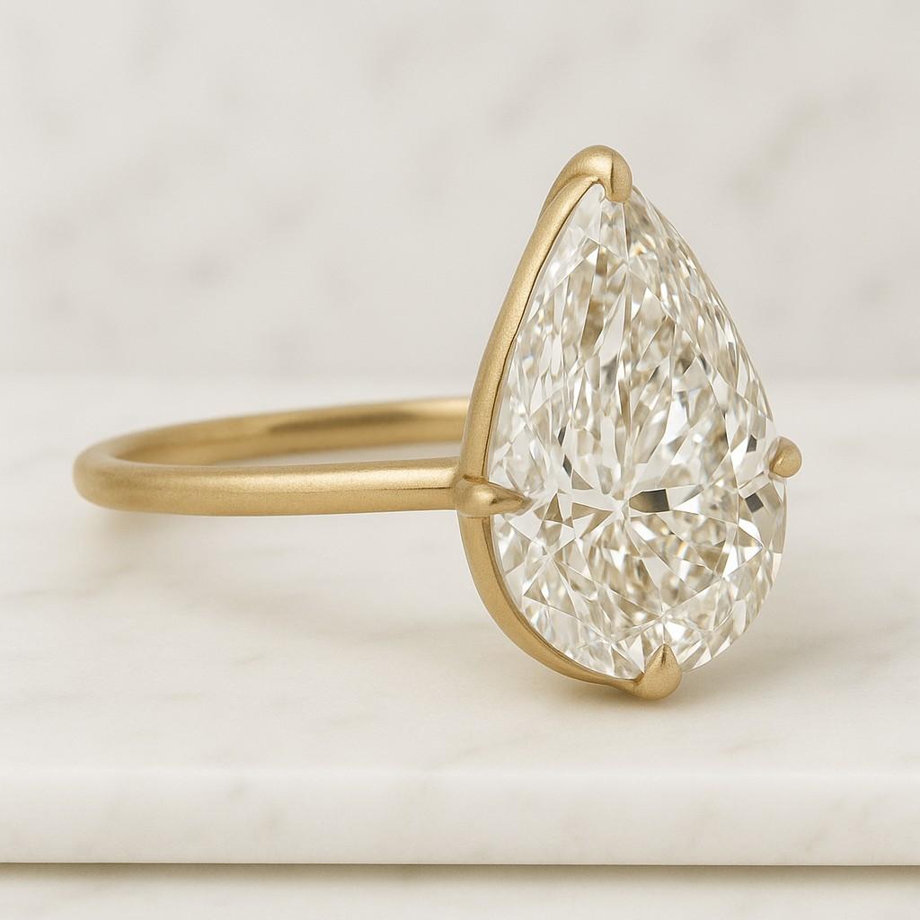 Pear Cut Solitaire Engagement Ring Diamond Simulant Bypass Promise Ring Handmade Anniversary Gift Pear Cut Moissanite Engagement Ring, 14K18K Solid Gold Hidden Halo Ring Pear Solitaire Ring Anniversary Wedding Gift For