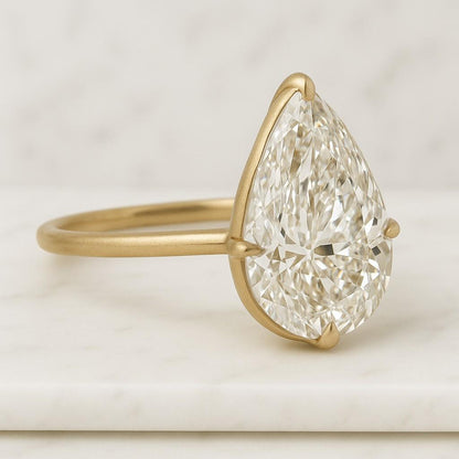 Pear Cut Solitaire Engagement Ring Diamond Simulant Bypass Promise Ring Handmade Anniversary Gift Pear Cut Moissanite Engagement Ring, 14K18K Solid Gold Hidden Halo Ring Pear Solitaire Ring Anniversary Wedding Gift For