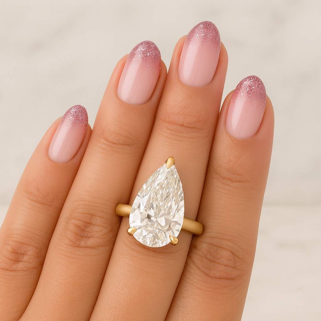 Pear Engagement Ring Lab Grown Diamond Pear Shape Diamond Ring Solid Gold Ring for Her Solitaire Ring in White Rose Gold Ring for Engagement