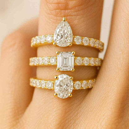 Wedding Band Genuine Lab Grown Diamond Wedding Set for Her Lab Grown Diamond Cocktail Ring Pear Oval Emerald Cuts