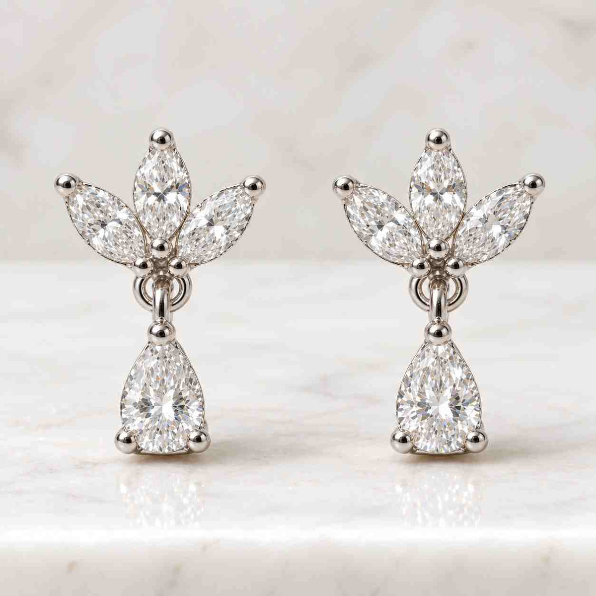 Pear And Marquise Cut Lab Grown Diamond Floral Cluster Set Stud Earrings
