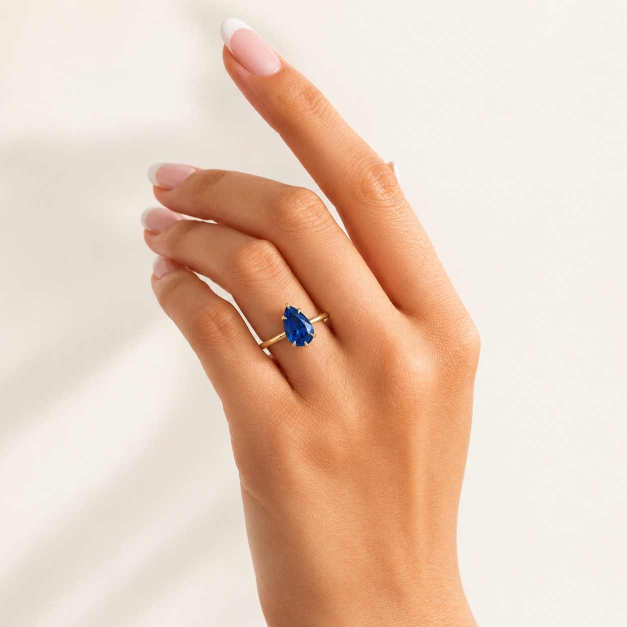 pear cut blue sapphire solitaire ring, 14k gold engagement ring, minimalist gemstone anniversary promise ring for her, fine jewelry gift
