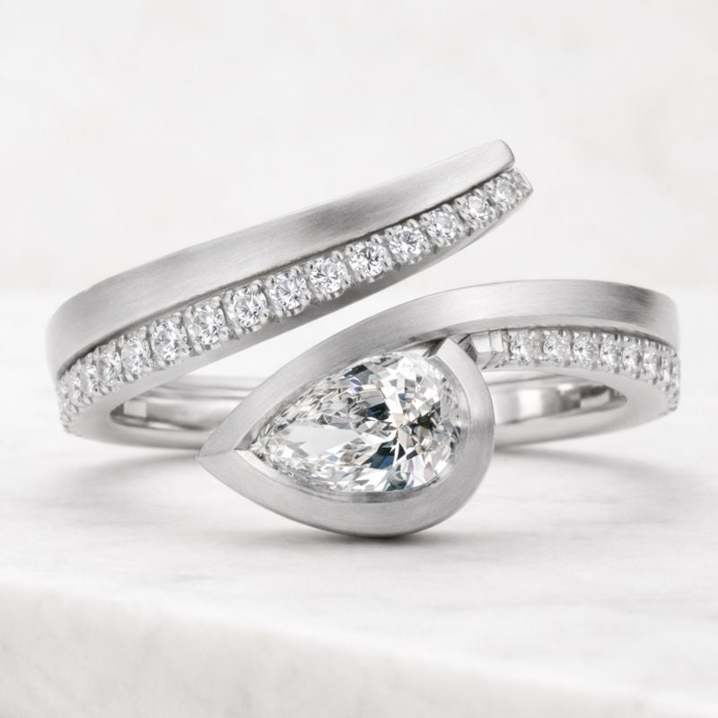 Pear Cut CZ Wrap Ring  Unique Open Band Toi et Moi Style Ring