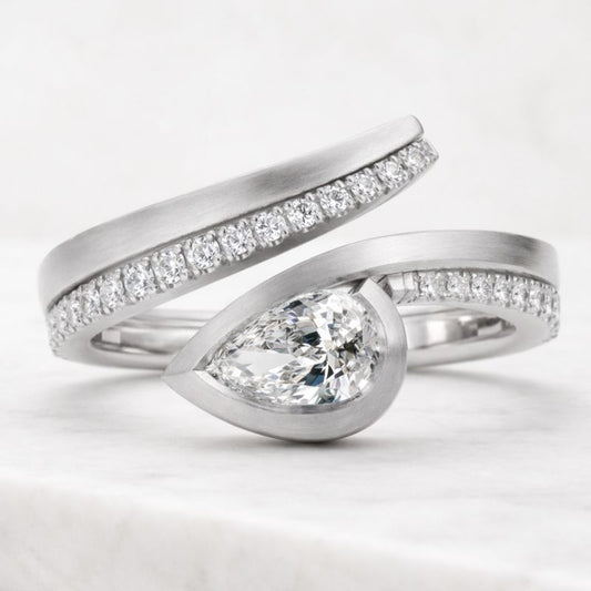 Pear Cut CZ Wrap Ring  Unique Open Band Toi et Moi Style Ring