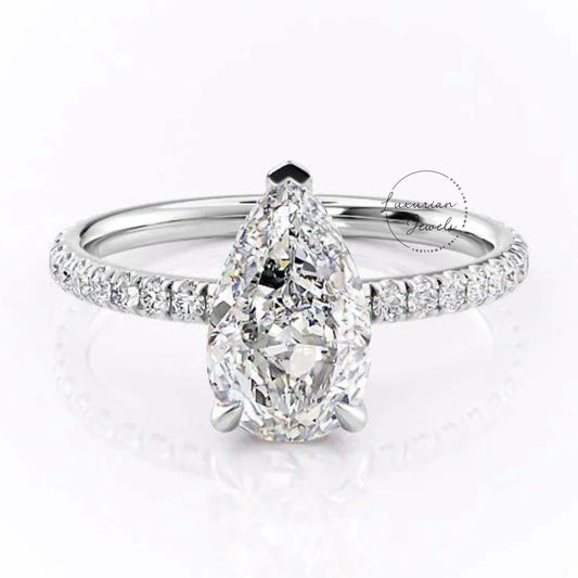 Pear Cut Conflict Free Hidden Halo Diamond Ring