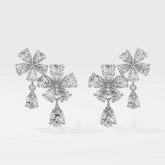 Pear Cut Diamond Flower Petals Drop Earrings