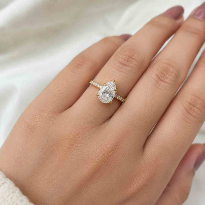 Pear Cut Diamond Hidden Halo Lab Grown Diamond Engagement Ring, Pave Set Wedding Ring, IGI Certified Rings, Anniversary Ring
