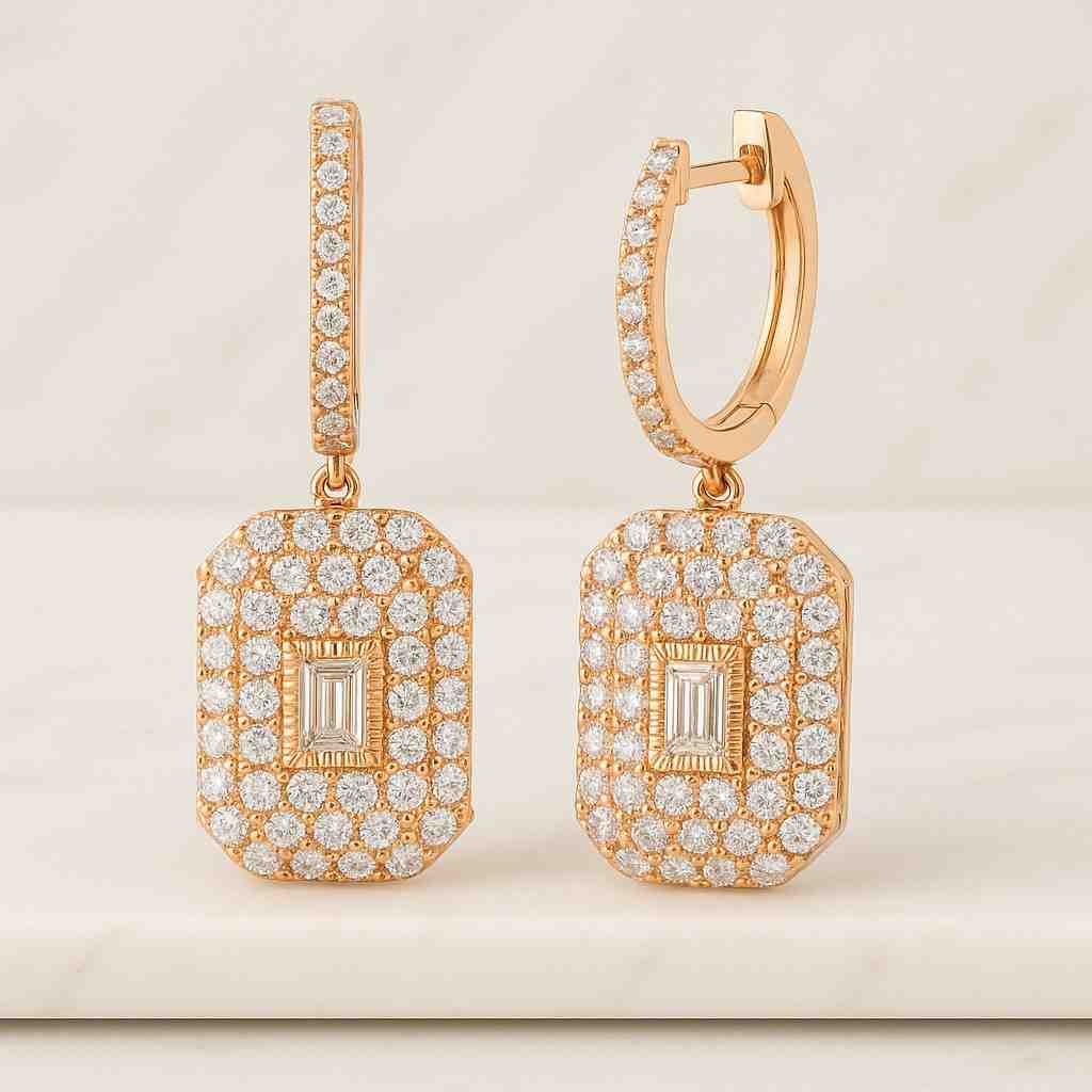 Pear Cut Diamond Hoop Earrings for Women 14K Yellow Gold Lab Grown Diamond CVD Diamond Earrings