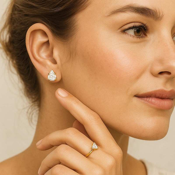 Pear Cut Diamond Solitaire Stud Earrings Natural HPHT Earth Mined Diamonds