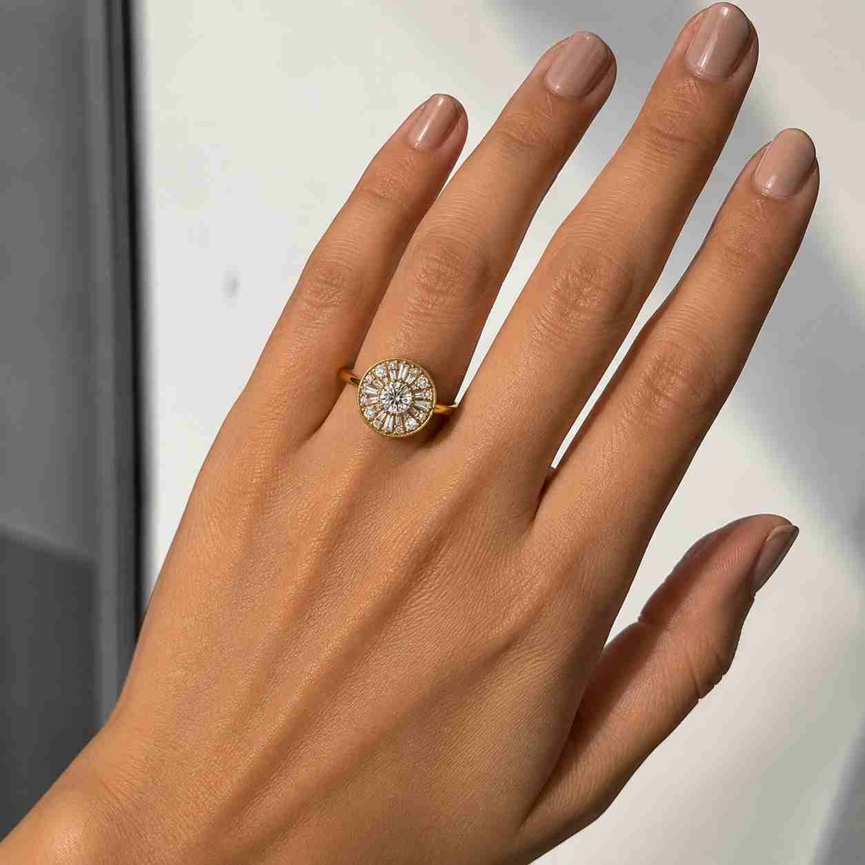 pear cut diamond sunburst ring, 2 carat lab grown diamond engagement ring for women, 14k gold halo wedding ring, round accent ring for her
