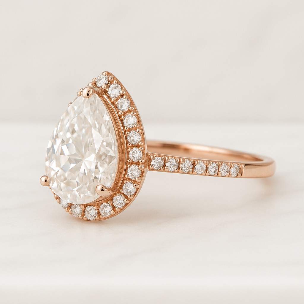 Pear Cut Double Halo Engagement Ring Champagne Pear with Round cut Double Halo Bridal Silver Ring