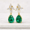 Pear Cut Emerald Drop Dangle Earrings with Diamond in 14K Yellow Gold