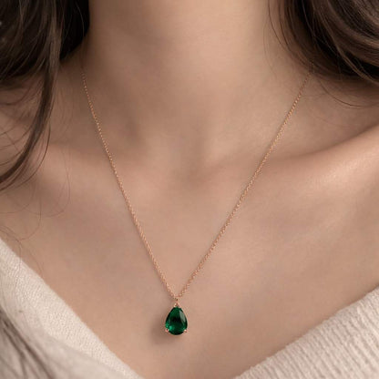 Pear Cut Emerald Necklace, May Birthstone Jewelry, 925 Sterling Silver Daily Wear Pendant
