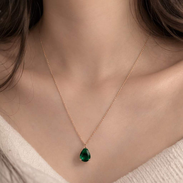 Pear Cut Emerald Necklace, May Birthstone Jewelry, 925 Sterling Silver Daily Wear Pendant
