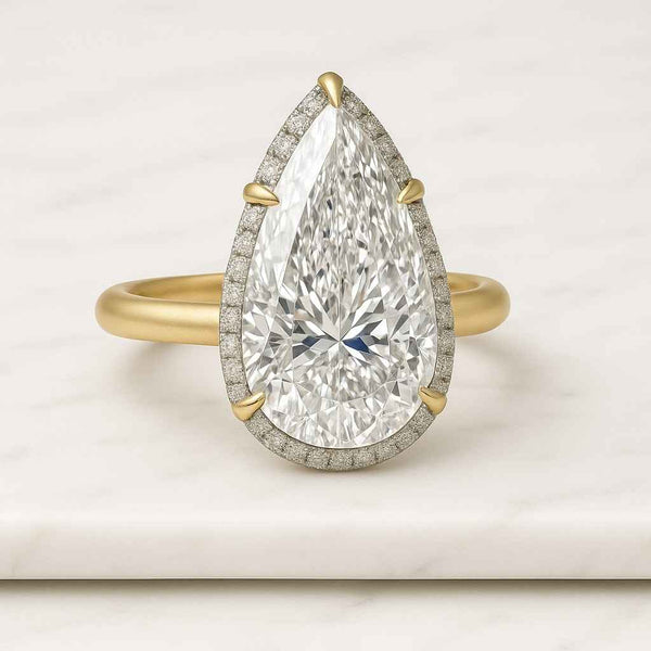 Pear Diamond Engagement Ring Genuine Lab Grown Diamond Ring Hidden Halo Anniversary Ring Pear Cut Diamond Ring for Her IGI Certified Ring