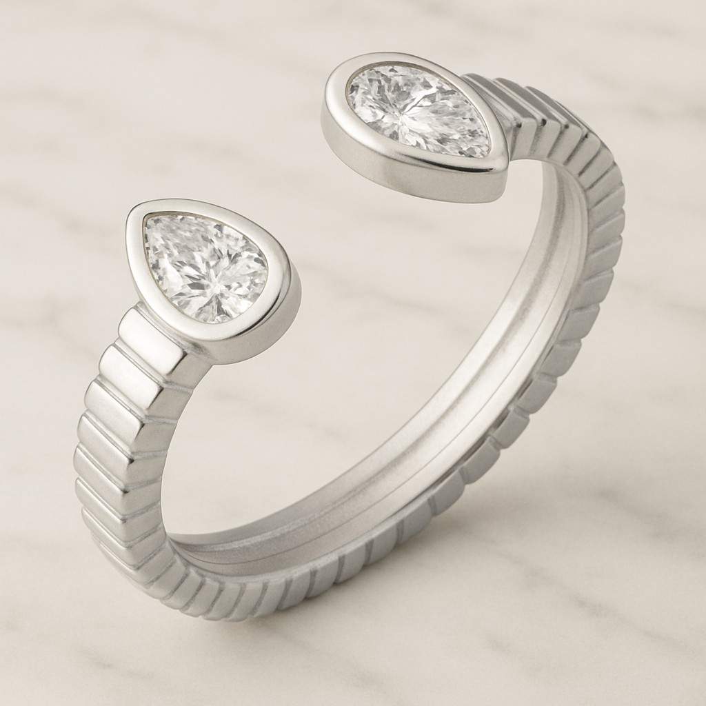 Pear Cut Eternity Band Pear Eternity Band  Diamond Eternity Band Half Bezel Set Wedding Ring East To West Open Cuff Ring