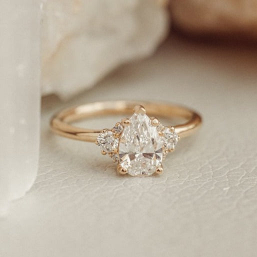 Pear Cut Five Claw Prong Lab Diamond Ring