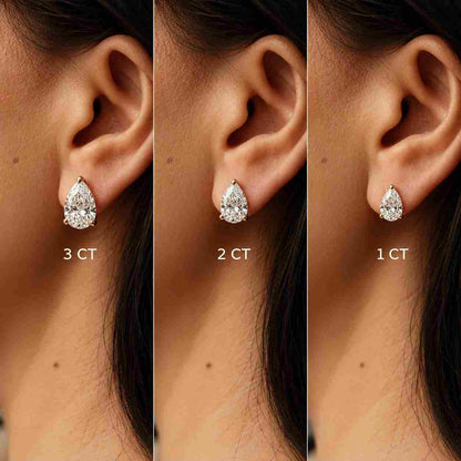 Pear Cut Halo Diamond Stud Earrings, Lab Grown Diamond Screw Back Earrings, 14K White Gold Wedding Earrings