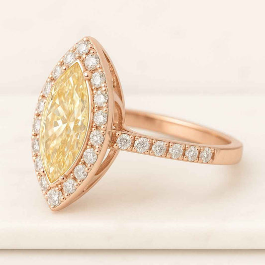 Pear Cut Hidden Halo Ring 14K Solid Gold Ring For Womens