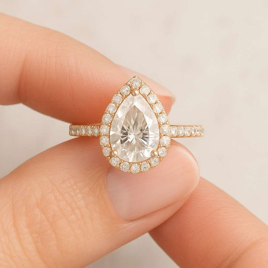 Pear Cut Hidden Halo Ring Lab Grown Diamond Engagement Ring IGI Certified Lab Diamond Gift For Her