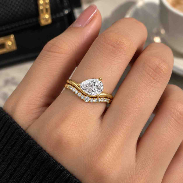 Pear Cut Lab-Grown Diamond Ring – 14K Gold Marquise Accent Solitaire, IGI Certified
