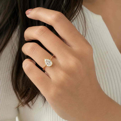 Pear Cut Lab Diamond Bezel Set Solitaire Ring 
