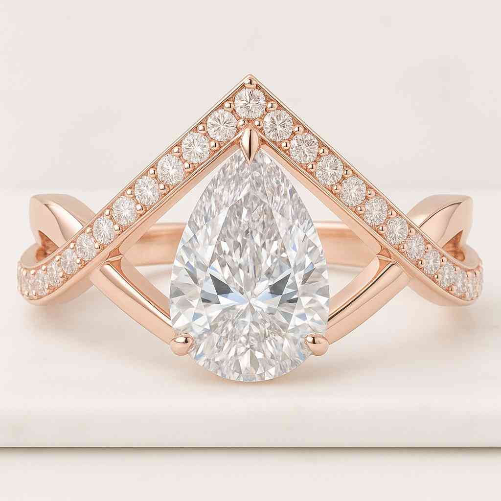 1.00 Carat Pear Cut Lab Grown Diamond Curved Ring CVD Diamond Solitaire Ring For Wedding Gift 14K Yellow Gold Anniversary Ring For Her