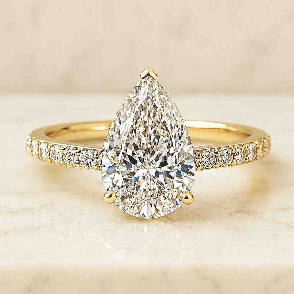 Pear Cut Lab Grown Diamond Curved Proposal Ring Pear Cut Solitaire Wedding Ring Engagement Ring For Women Valentine Gift Ring For Her