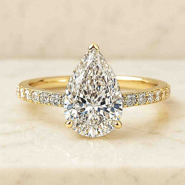 Pear Cut Lab Grown Diamond Curved Proposal Ring Pear Cut Solitaire Wedding Ring Engagement Ring For Women Valentine Gift Ring For Her