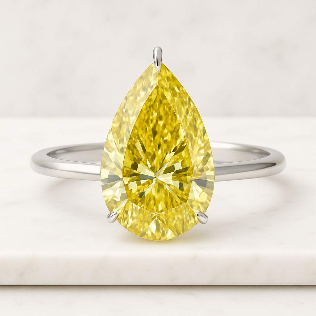 Pear Cut Lab Grown Diamond Curved Ring CVD Diamond Solitaire Ring For Wedding Gift 14K Yellow Gold Anniversary Ring For Her