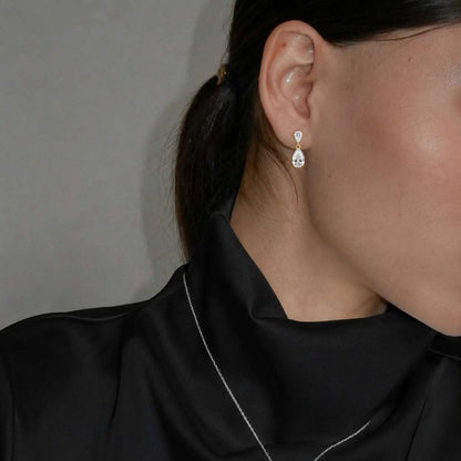 Pear Cut Lab Grown Diamond Dangle Earrings • 14K yellow Gold • Elegant Drop Earrings
