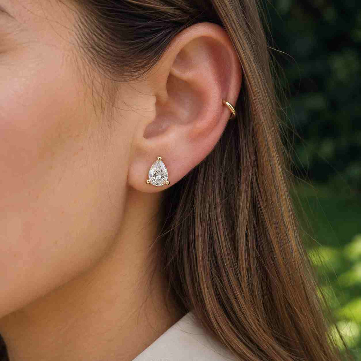 Pear Cut Lab Grown Diamond Earrings, Solitaire Diamond Teardrop Earrings, Everyday Diamond Studs For Women, 14K Solid Gold Wedding Studs
