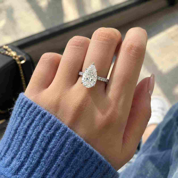 Pear Cut Lab Grown Diamond Engagement Ring, 1-5 CT Curved Solitaire Ring For Bridal Gift, 14K Solid Gold Wedding Ring for Anniversary Gift

