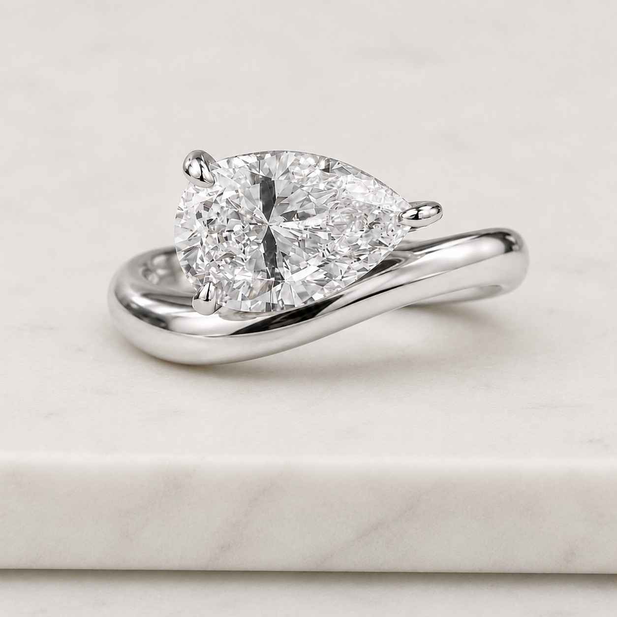 Pear Cut Lab Grown Diamond Engagement Ring, 14k Yellow Gold Bezel Solitaire
