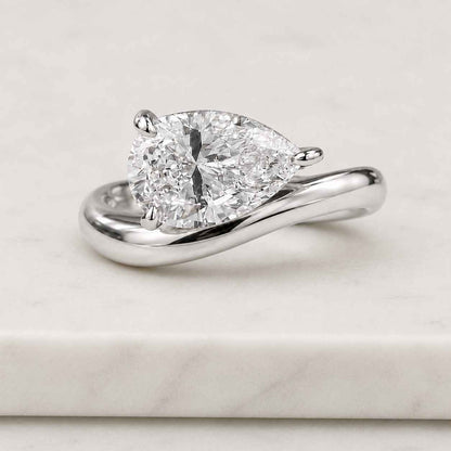 Pear Cut Lab Grown Diamond Engagement Ring, 14k Yellow Gold Bezel Solitaire

