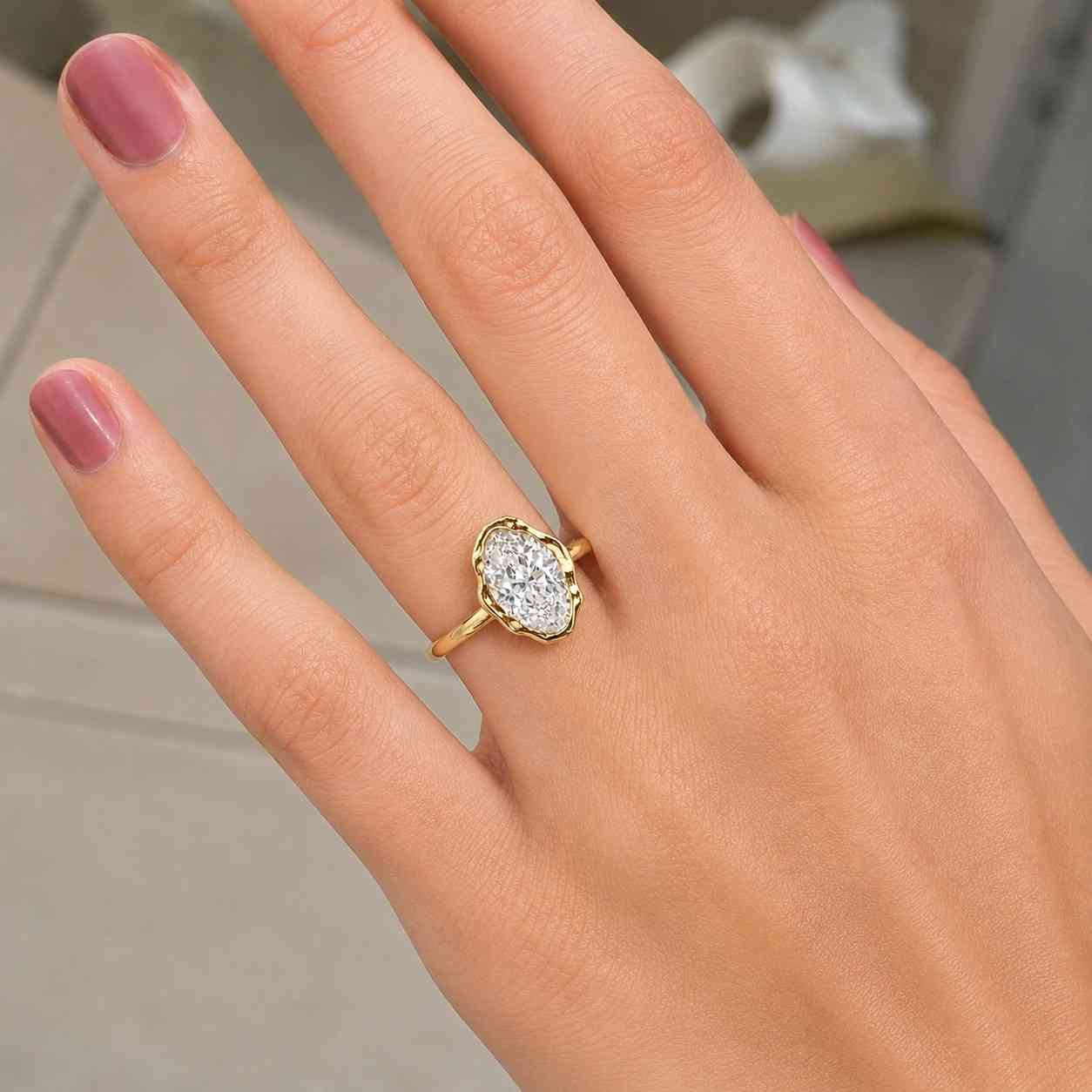 Pear Cut Lab Grown Diamond Engagement Ring, Bezel Set Solitaire Teardrop Ring, Anniversary Gifts